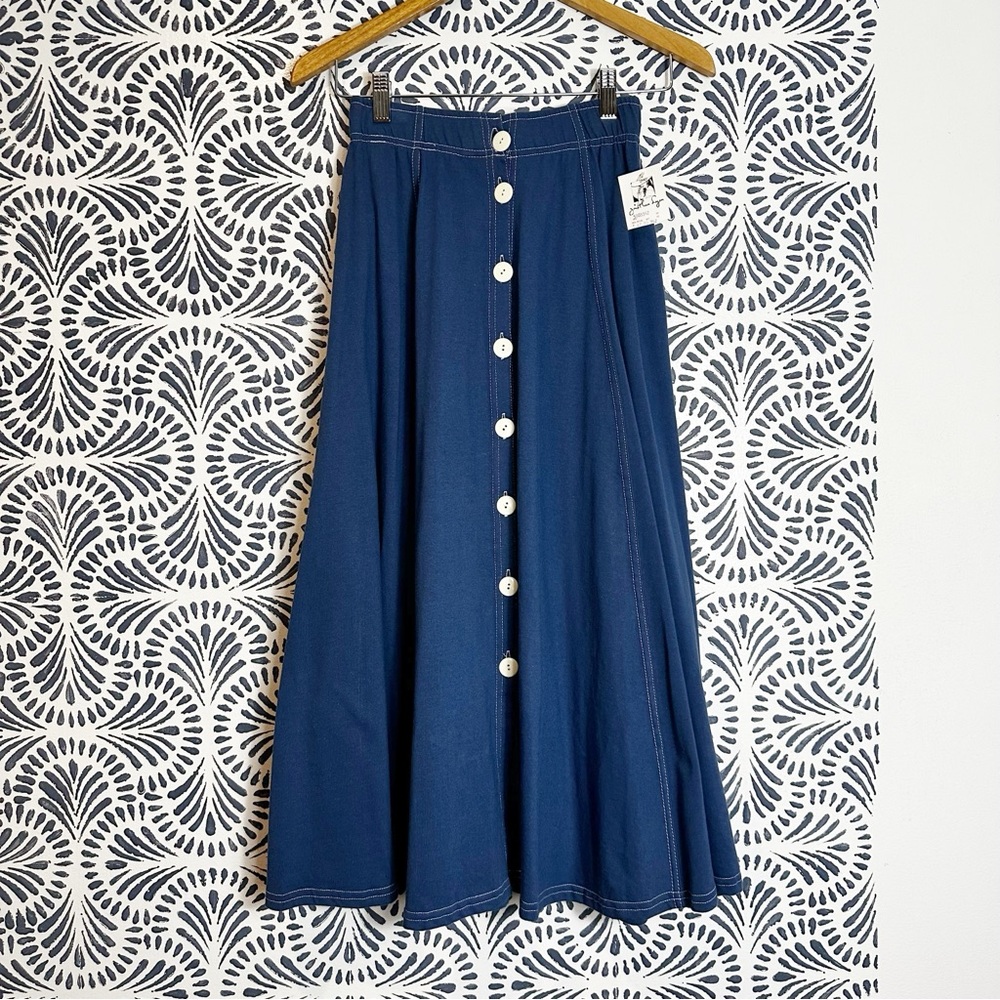 Vintage Jason Maxwell Cotton Button Front Elastic Waist Skirt - Picture 2 of 14